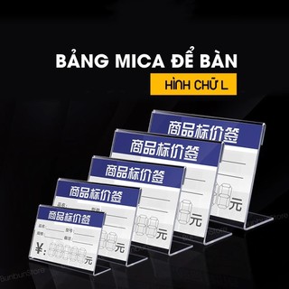 Bảng mica để bàn, bảng menu mica hình chữ L ghi bảng giá, khuyến mãi, thông tin sản phẩm cho cửa hàng, siêu thị SUNND