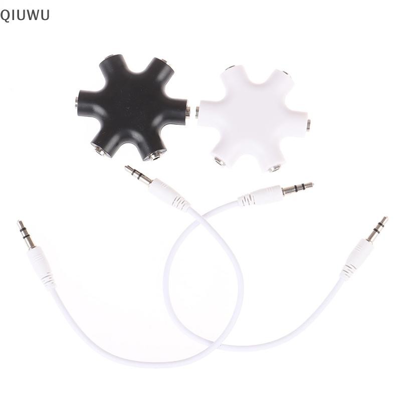 Qiuwu 6 * 3.5mm Way Multi Port Hub Aux Giắc cắm tai nghe Bộ chia cáp âm thanh.
