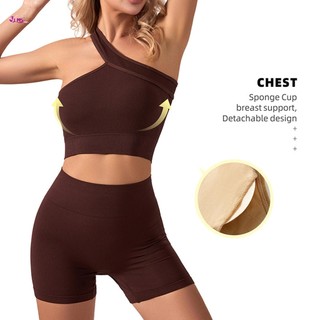 Trang phục tập luyện 2 mảnh dành cho nữ Racerback Áo ngực thể thao rắn Quần short lưng cao