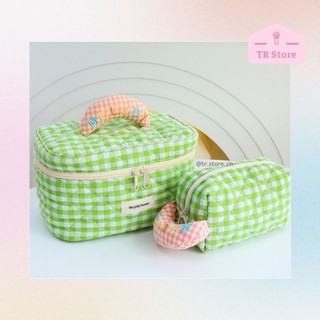 Túi đựng mỹ phẩm Melody sọc ca rô 2 kích thước makeup bag