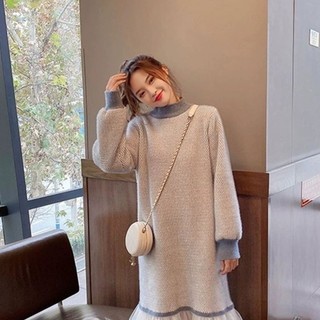 Đầm Thu Đông 2024 Có Áo Khoác Bên Trong Lớp Váy Áo Len Đầm Pháp Over-the-Knee Giữa Chiều Dài Cl