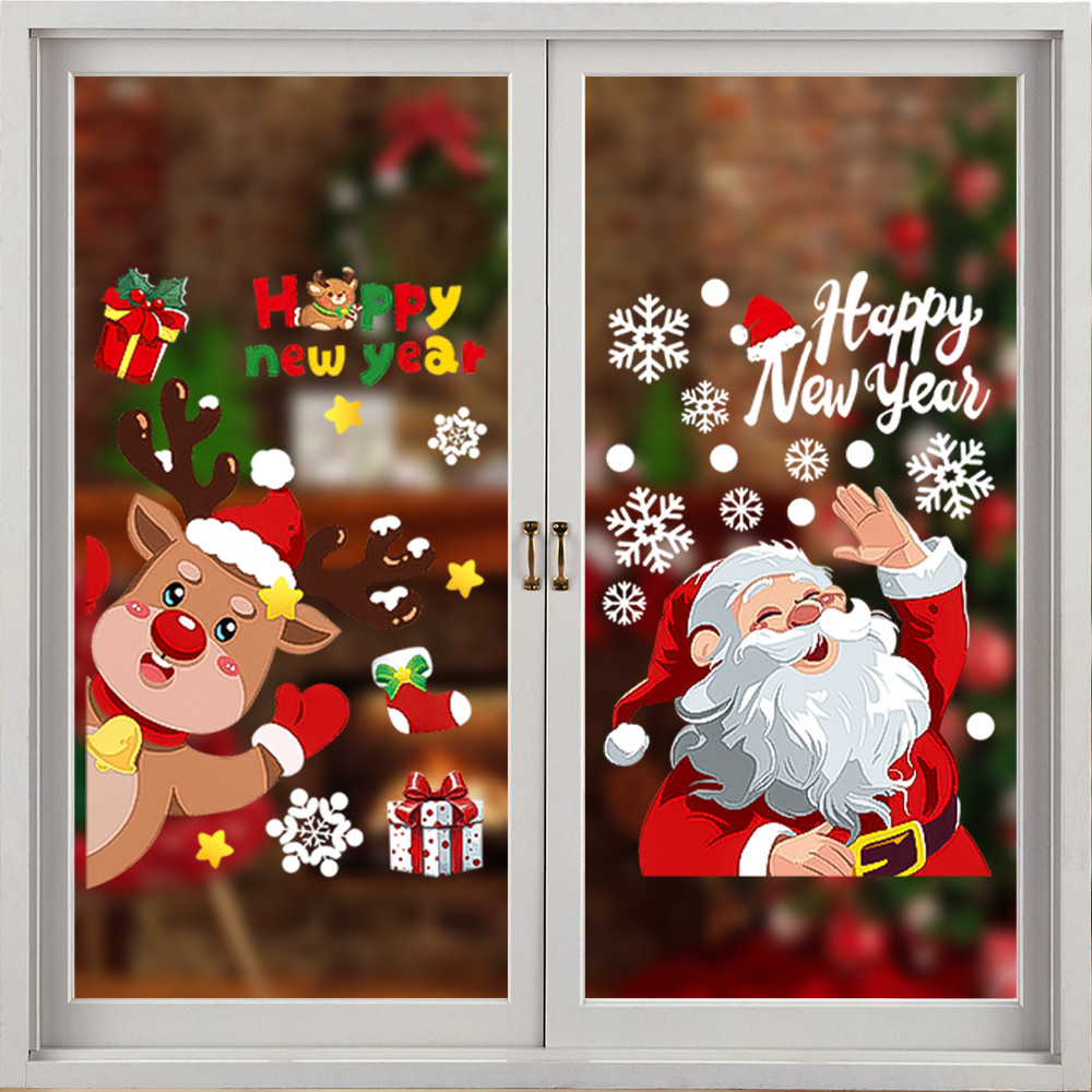 Nhãn Dán Cửa Sổ Giáng Sinh - Đề Can Kính Trang Trí Ông Già Noel Người Tuyết Nai Sừng Tấm - Trang Trí Tiệc Lễ Hội Tại Nhà Giáng Sinh - Nhãn Dán Tường Tĩnh PVC Tự Dính, Chống Thấm Nước