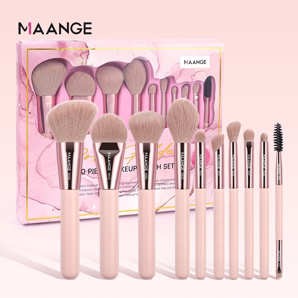 Bộ cọ trang điểm 10 món MAANGE Phấn Hoa Bộ cọ trang điểm cao cấp hộp quà tặng chuyên nghiệp 55075