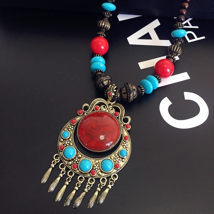 Ghgl❤️Châu Âu Mỹ Retro Thời Trang Vòng Cổ Bohemian Phong Cách Dân Tộc Dài Phóng Đại Chuông Áo Len Dây Xích Nữ Tây Tạng Phụ Kiện