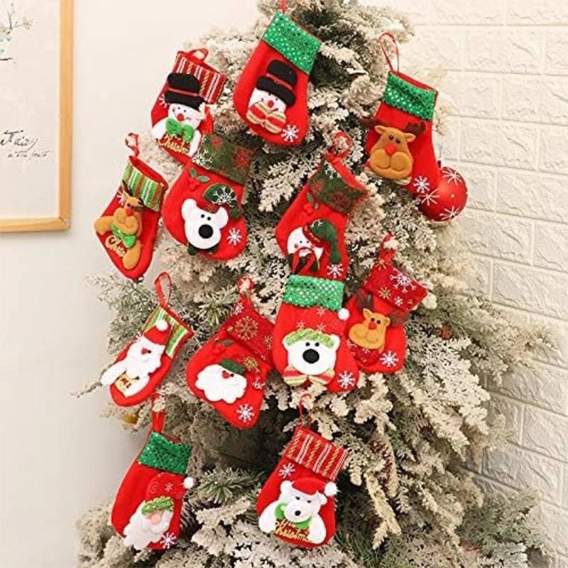 Túi đựng tất Giáng sinh nhỏ có bông tuyết Nai sừng tấm Hươu Gấu nhỏ Túi quà tặng Trang trí cây