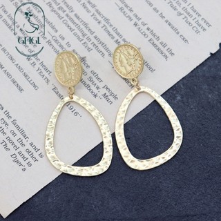 Ghgl❤️Châu Âu Mỹ Độc Đáo Pháp Bông Tai Vàng Nữ Phóng Đại Influencer Kim Loại Đơn Giản Bông Tai Cao Cấp Retro Sang Trọng Bông Tai