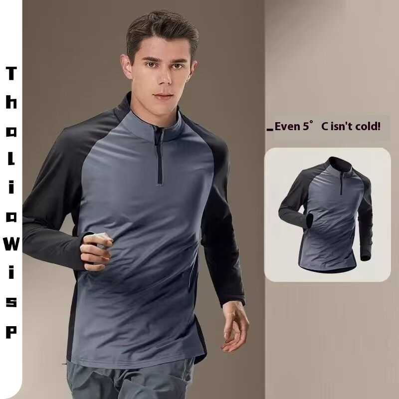 ThaliaWisp Ao thun nam dài tay, nhanh khô, phù hợp tập thể dục với nửa dây kéo