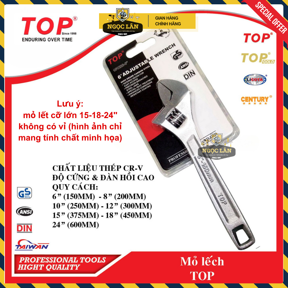 [Chính hãng TOP] Mỏ Lết xi trắng Top 6” 150mm 8" 200mm 10" 250mm 12" 300mm hàng Đài Loan cao cấp