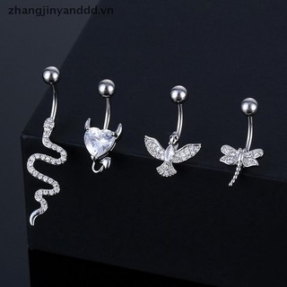 Nhẫn buộc bụng hình động vật với thép không gỉ, xuyên tâm trái tim - Trang sức cơ thể gợi cảm.