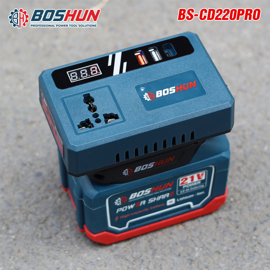 Đế chuyển đổi nguồn điện BOSHUNN BS-CD220PRO chuyển từ pin 21V lên 110V - 220v