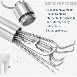 Set 4/7 hộp đựng răng Dụng Cụ Làm Sạch Răng Bằng Thép Không Gỉ Chuyên Nghiệp Kèm Hộp Đựng-bộ xỉa răng inox tăm xỉa răng