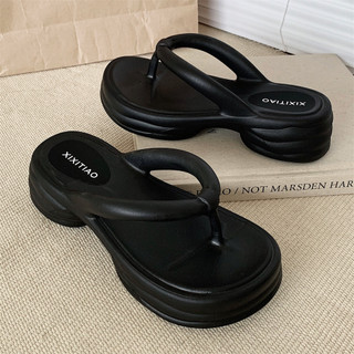 Xixitiao Ngoài Trời Tăng Chiều Cao Đế Dày Thời Trang Mùa Hè Đơn Giản Đi Biển Flip-Flops Nữ