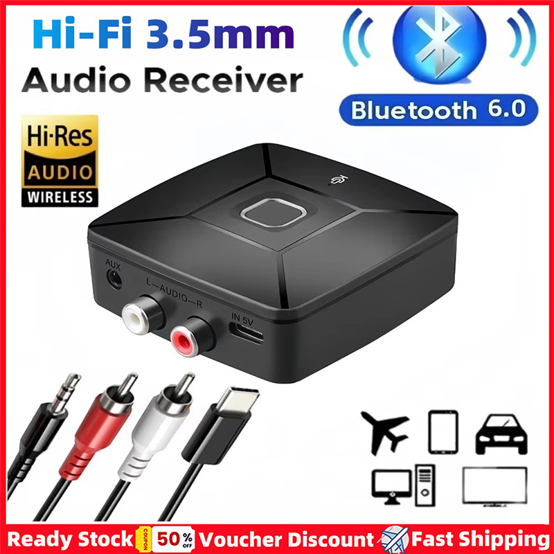 2025 Mới Bluetooth 6.0 Bộ Thu Không Dây SBC AAC Hi-Fi 3.5 Mm AUX Jack 2RCA RCA Âm Thanh Âm Nhạc Adapter Cho PC Xe Bộ Loa Khuếch Đại