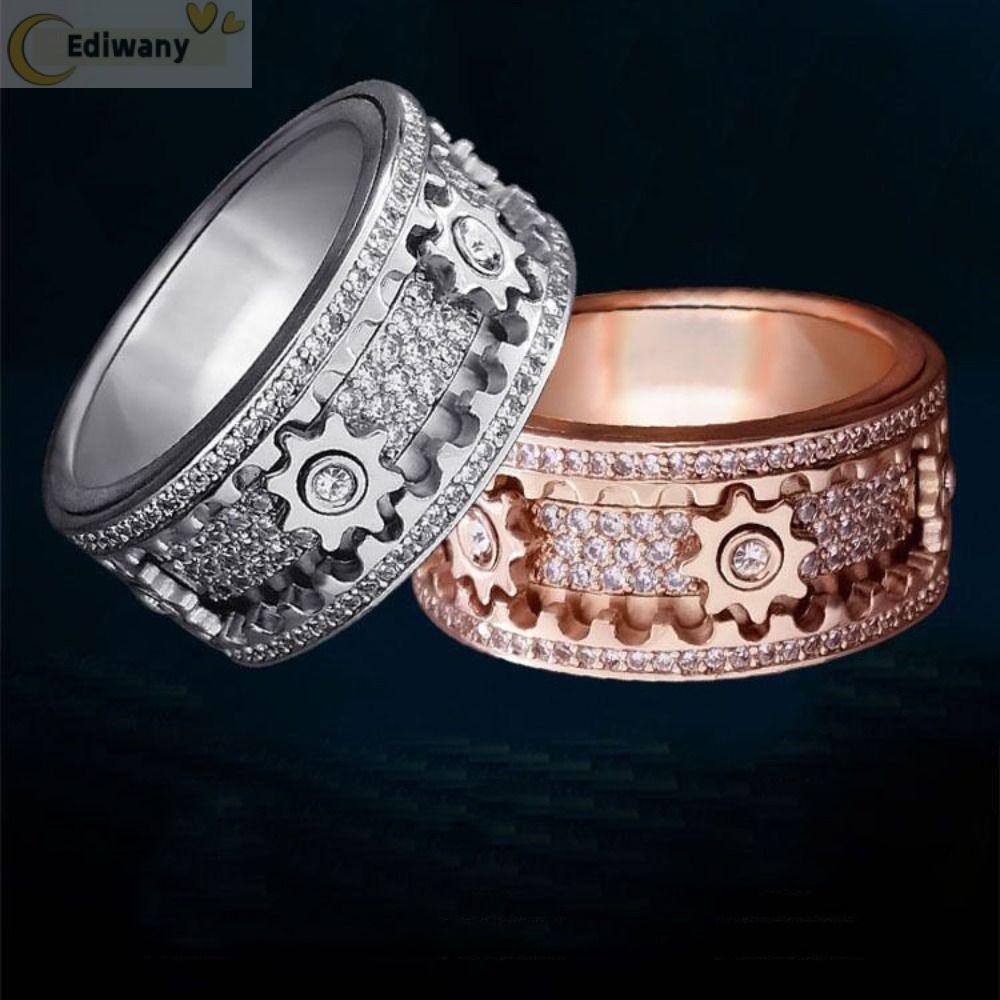 Ediwany Gear Spinner Nhẫn Giải Nén Lo Âu Trang Trí Công Sở Xoay Cơ Cubic Zirconia