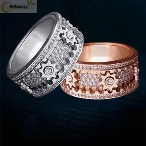 Ediwany Gear Spinner Nhẫn Giải Nén Lo Âu Trang Trí Công Sở Xoay Cơ Cubic Zirconia