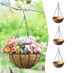 Chậu trồng cây JVSUB, Nửa tròn với giỏ treo cây lót dừa bằng sắt sáng tạo Chậu hoa treo thoáng khí Trang trí sân vườn