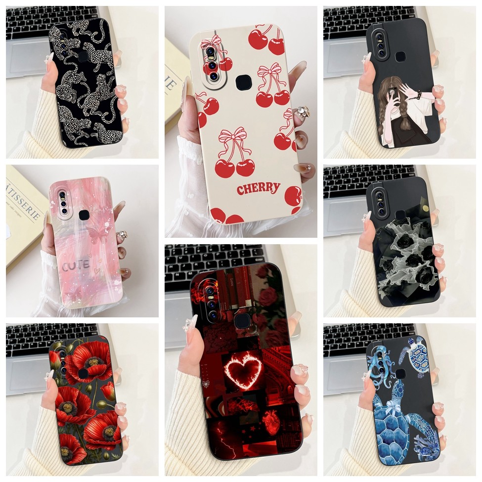 Ốp lưng Vivo 1819 Vivo V15 Cover Hoa thời trang sang trọng Kawaii Girl Vỏ điện thoại chống sốc hình mèo dễ thương