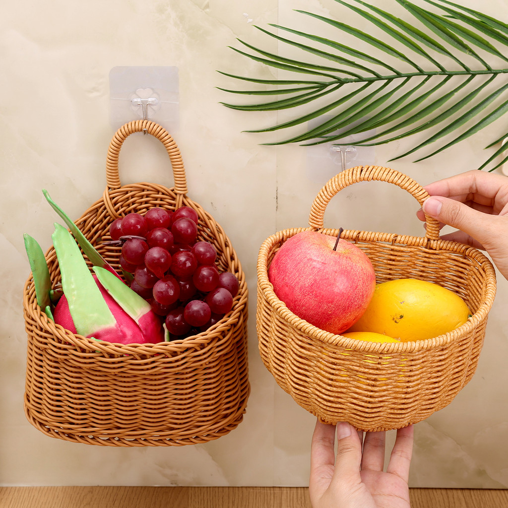 Giỏ treo tường cổ điển để lưu trữ nhà bếp | Dụng cụ sắp xếp đa kích thước bằng nhựa bền bỉ có lắp đặt dễ dàng, Đèn trang trí nội thất cổ điển / Nâu đậm