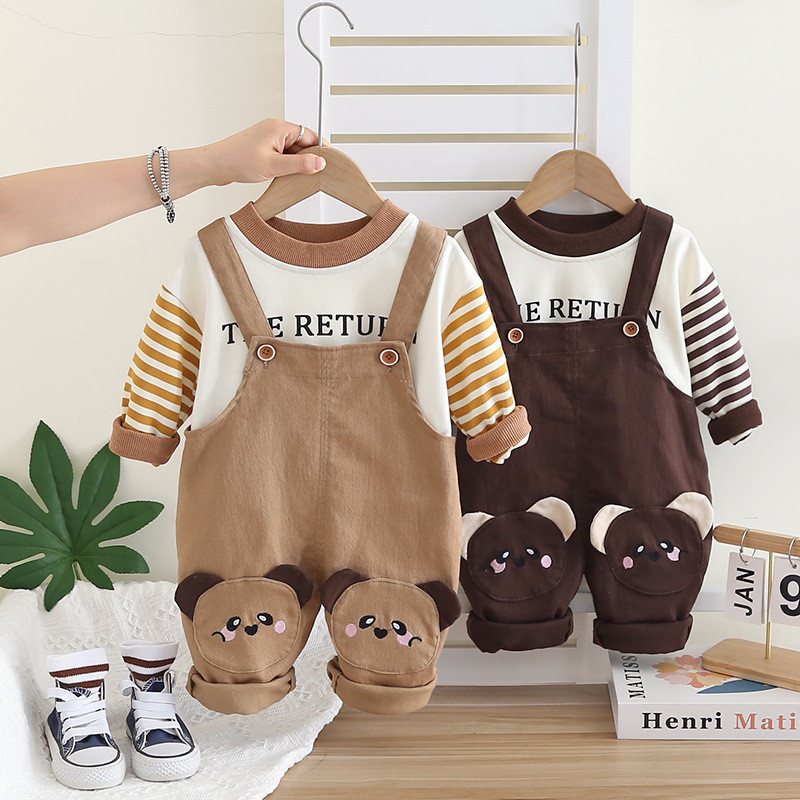 Set Yếm Họa Tiết Gấu Áo Sweeter Tay Dài In Chữ Cho Bé Trai 1-5 Tuổi ...