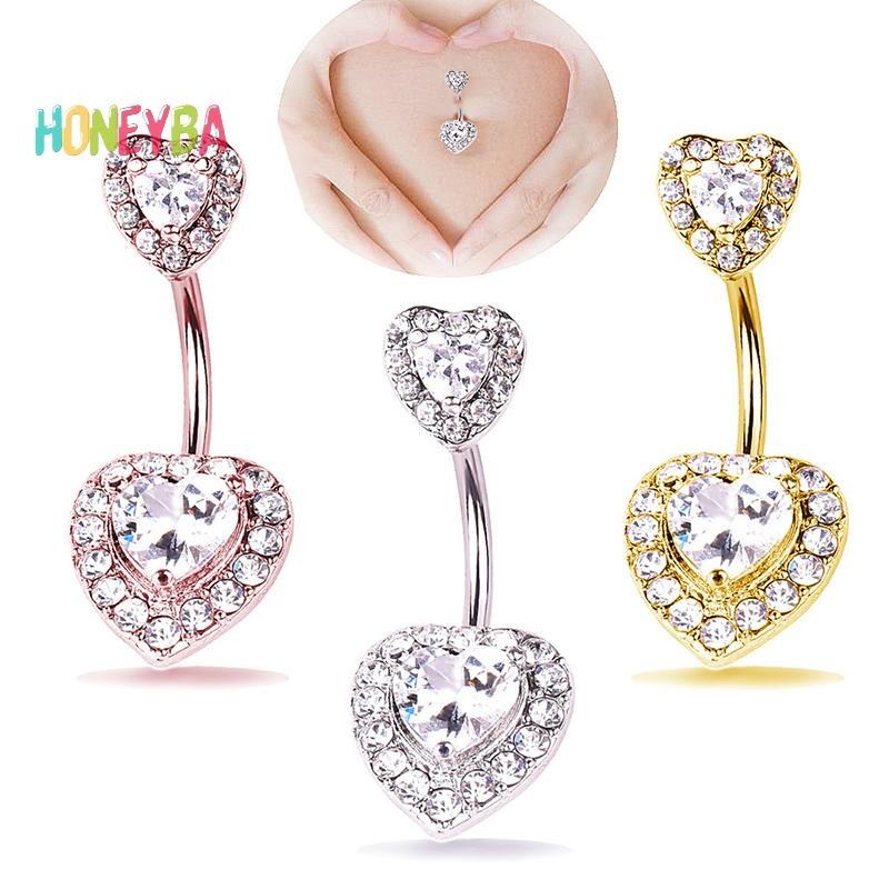 < Honeyba > Trái Tim Pha Lê Rốn Bụng Nút Nhẫn Barbell Rốn Nhẫn Xuyên Trang Sức Cơ Thể