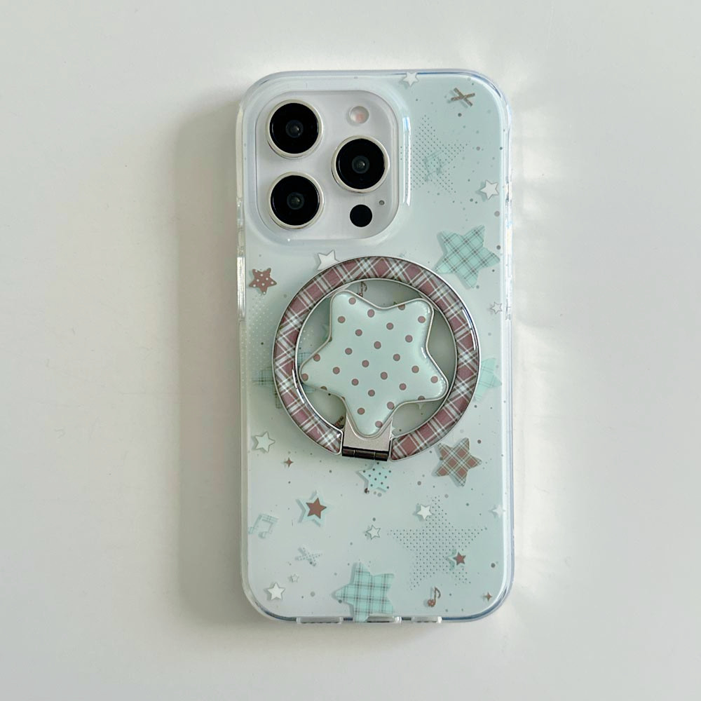 Ốp lưng cứng Tương thích với iPhone 13 13Pro 13ProMax 14 14Pro 14ProMax 15 15Pro 15ProMax 16 16Pro 16ProMax 17 17Pro 17ProMax Vỏ nam châm họa tiết ngôi sao màu xanh lá cây màu nâu bạc hà