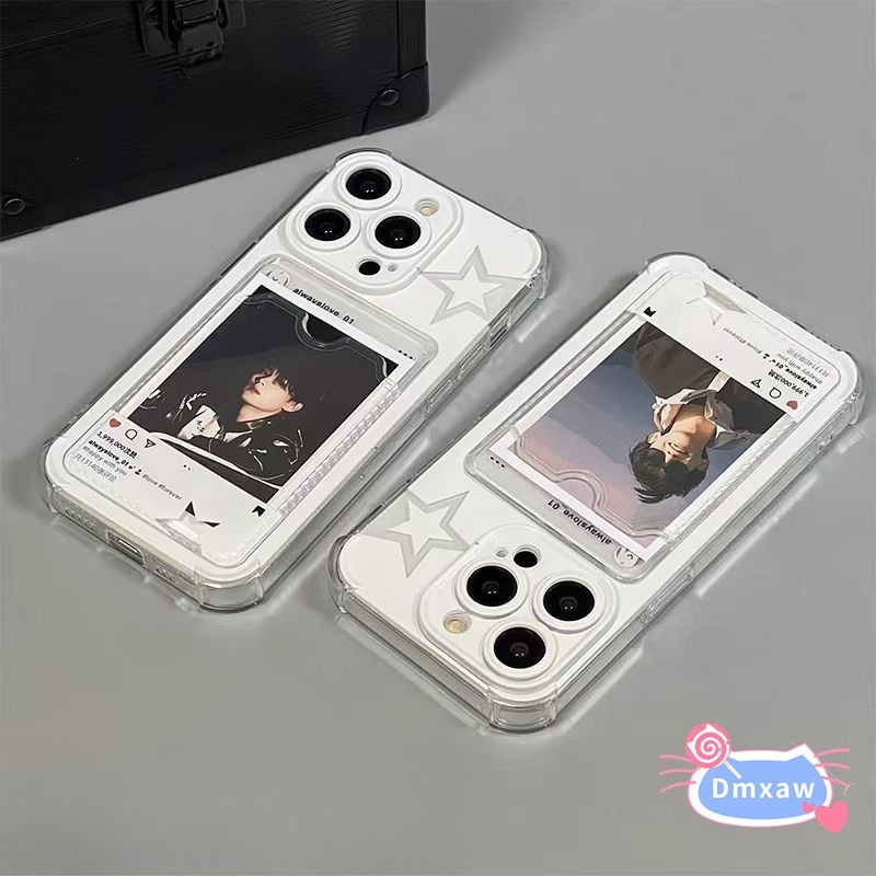 Ins Style Star Card Holder Ốp Điện Thoại Cho iPhone 17 Pro Max 16E 16 15 14 Plus 13 12 Mini 17 16 15 14 13 12 Pro Max Bao Khung Bốn Góc Trong Suốt Chống Rơi Vỏ Mềm