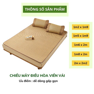 Chiếu điều hòa sợi mây lót lụa cao cấp - có chun cài 2 góc, hàng loại 1 mát thoáng