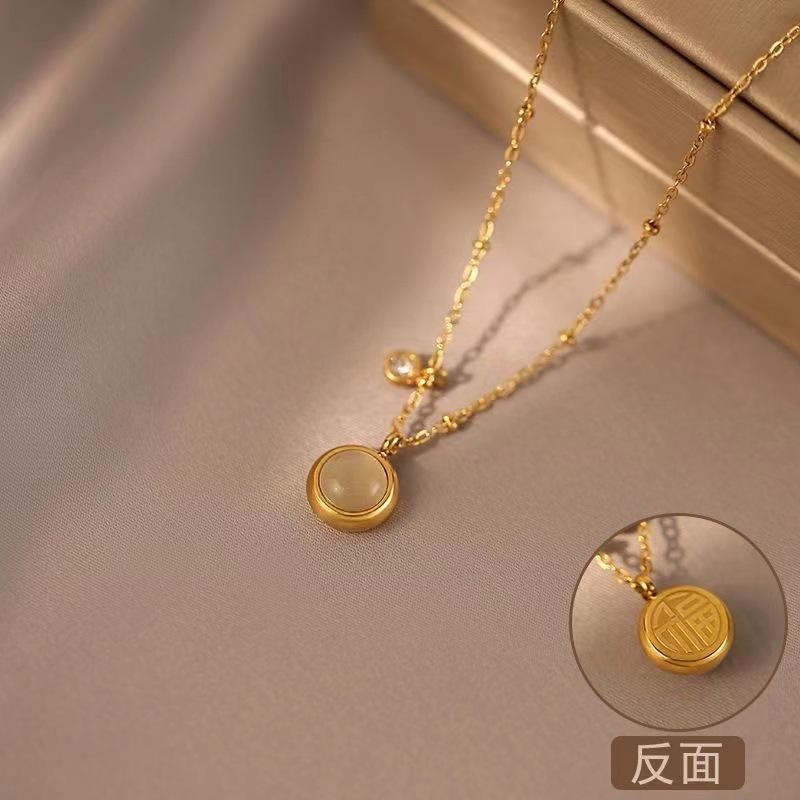 Vòng cổ opal thời trang cho nữ với mặt dây chuyền nhân vật phúc lộc hai mặt độc đáo