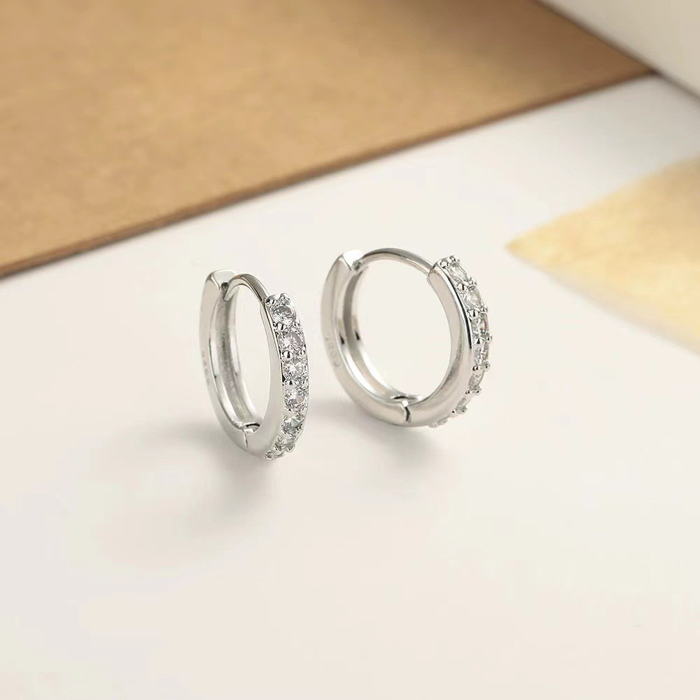 Bông tai zircon bạc S925 đơn giản, phù hợp nam và nữ, trendy