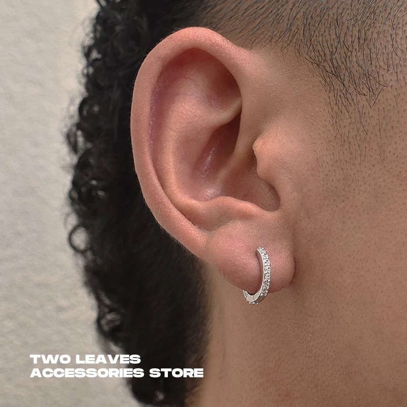 Bông tai zircon bạc S925 đơn giản, phù hợp nam và nữ, trendy