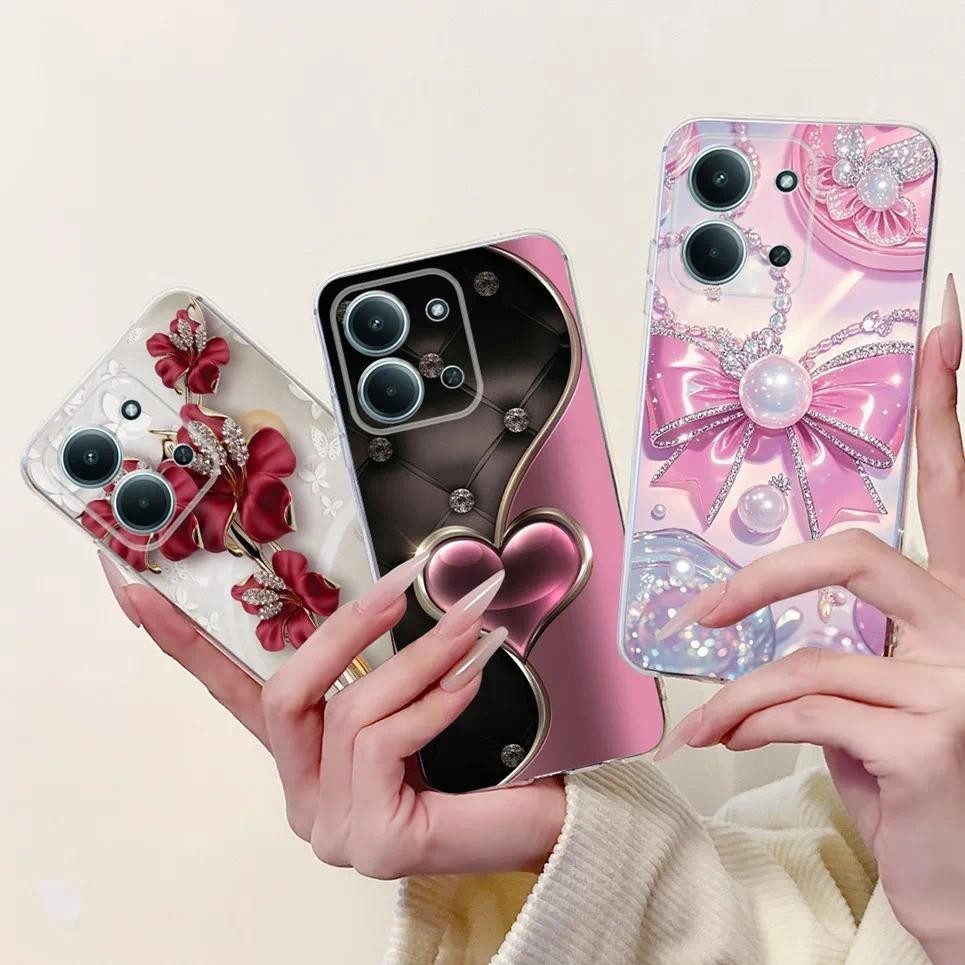 Dành Cho Xiaomi Poco C85 Ốp lưng Xiaomi Redmi 15C 15 C Sang Trọng Bướm Hoa Nữ Tính 2D In Vỏ Mềm Trong Suốt TPU Ốp Lưng