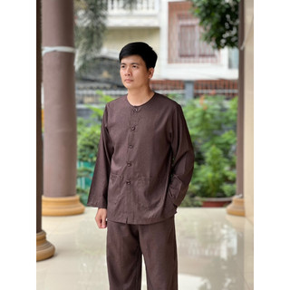 Bà ba nam linen , bà ba cổ tròn nam pháp phục đi chùa