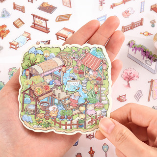 ENWEI 3 Cái [Fantasy Life Series] Nhãn dán phong cảnh 3D Chất liệu chống nước Kích thước cực lớn Phong cách hoạt hình dễ thương Sổ lưu niệm Tạp chí Người lập kế hoạch Trang trí Nhãn dán văn phòng phẩm