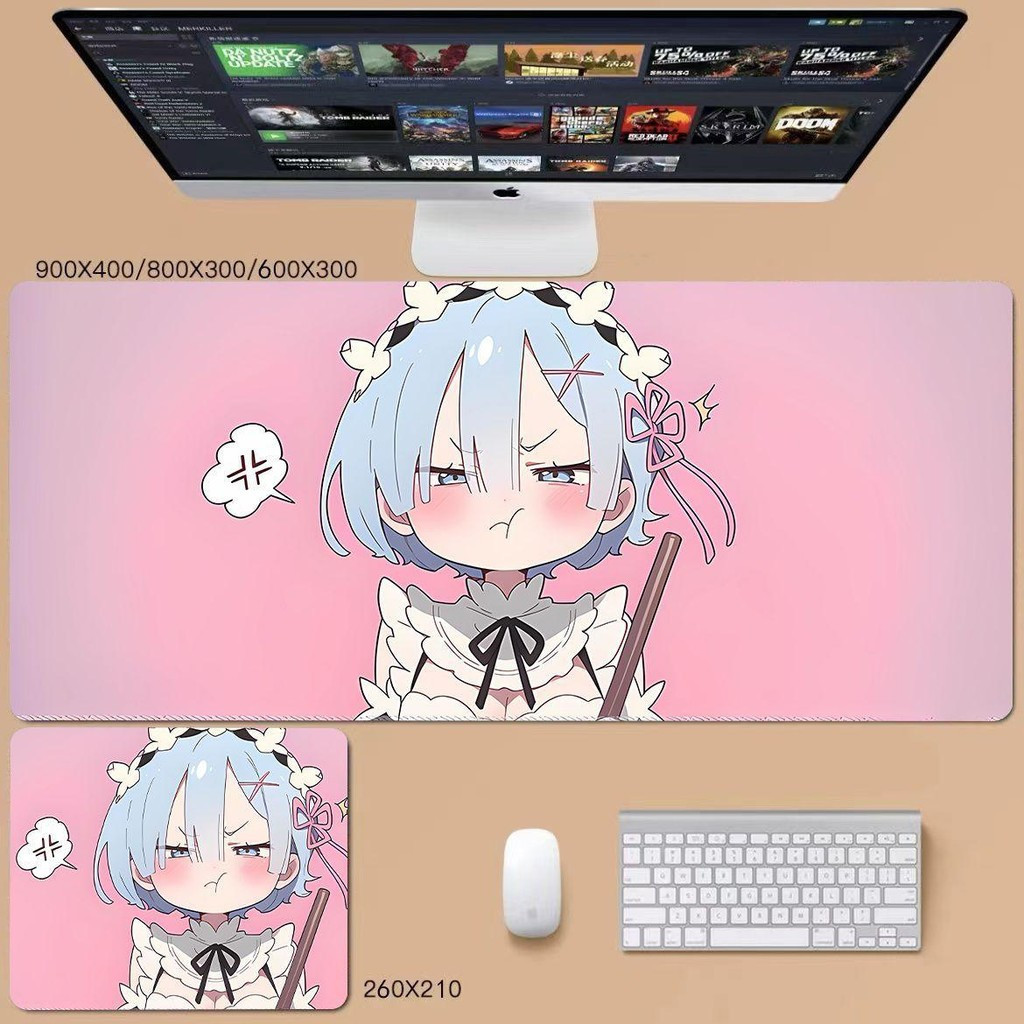 Re: Zero Rem Tấm lót chuột XL độc quyền - Thảm để bàn 90x40cm cho bộ sưu tập Otaku, Chống trượt 3mm để cài đặt trò chơi Anime
