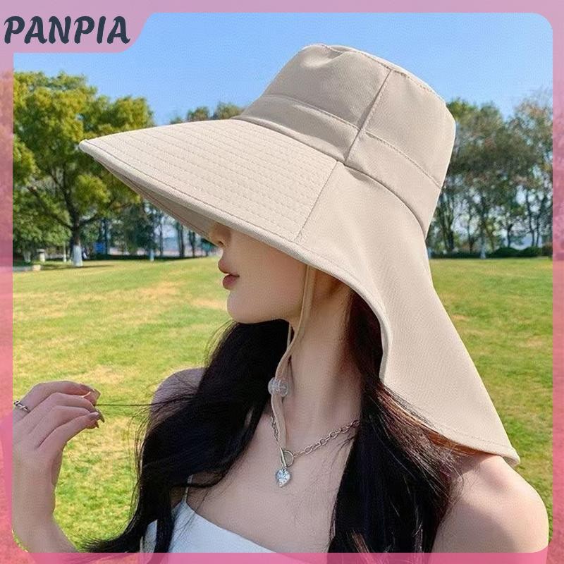 PANPIA-Mùa Hè Mũ Ngoài Trời Chống Tia UV Chống Cổ Tấm Che Nắng Cho Nữ Câu Cá Đi Bộ Đường Dài Vành Rộng Khăn Choàng Chống Nắng Đuôi Ngựa Mũ Dành Cho Nữ