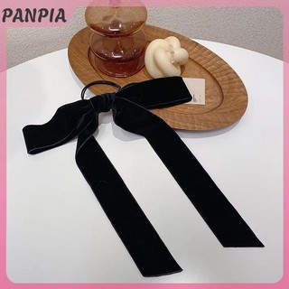 PANPIA-Thời Trang Vintage Đen Nhung Nơ Tóc Ruy Băng Scrunchie Cho Nữ Bé Gái Dài Co Giãn Buộc Tóc Mũ Nữ Phụ Kiện Tóc