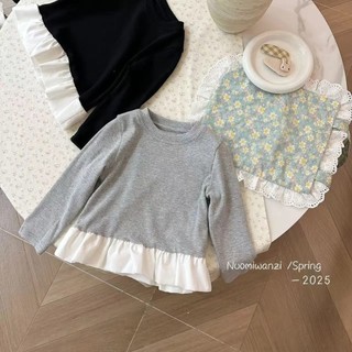 Mùa Xuân Phong Cách Mới Bé Gái Màu Ren Dài Tay Áo Thun Thời Trang Cho Bé Đáy Áo Sơ Mi Trẻ Em Thoải Mái Ngọt Ngào Top