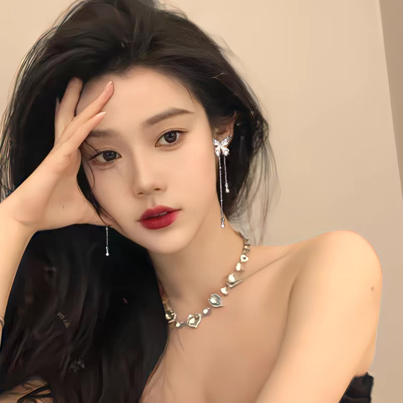 Thời trang Hàn Quốc - Bông tai bạc viền đá hình bướm, quà tặng sinh nhật cho nữ sinh viên