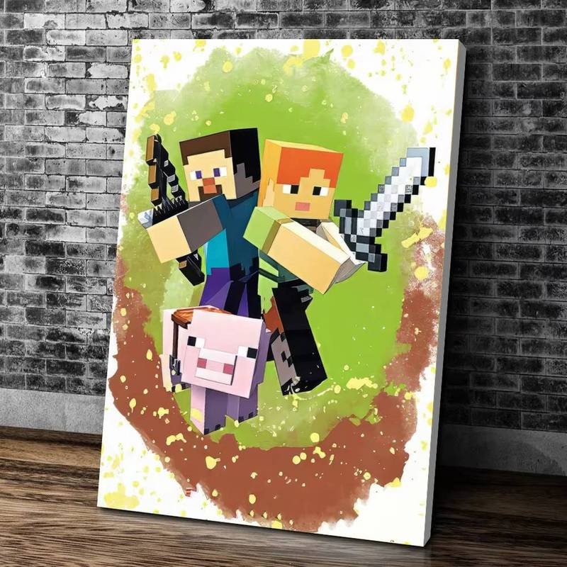 Phổ Biến Trò Chơi Phổ Biến Hoạt Hình Poster M - Minecraft Nhân Vật Pixel Nghệ Thuật In Phòng Trẻ Em Trang Trí Tường Trò Chơi Không Gian Tranh Canvas