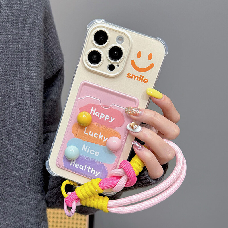 Ốp Lưng Cho Redmi Note 13 12 11 10 9 8 8T 7 Pro 12 13C 12C 10 10C 9C 9A 9i K60 Ultra A1 A2 Plus Hoa Nụ Cười Trong Suốt 3D Bóng Nhiều Màu Sắc Ví Đựng Thẻ Khe Cắm Túi Có Dây Xích