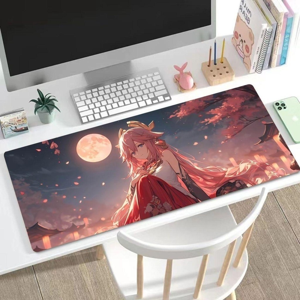 Miếng Lót Chuột Chơi Game Genshin Tác Động Yae Miko Cực Lớn Dày Bàn Phím Máy Tính Để Bàn Thảm Cho Người Chơi ACG Bàn Thảm Cao Su Viết Thảm