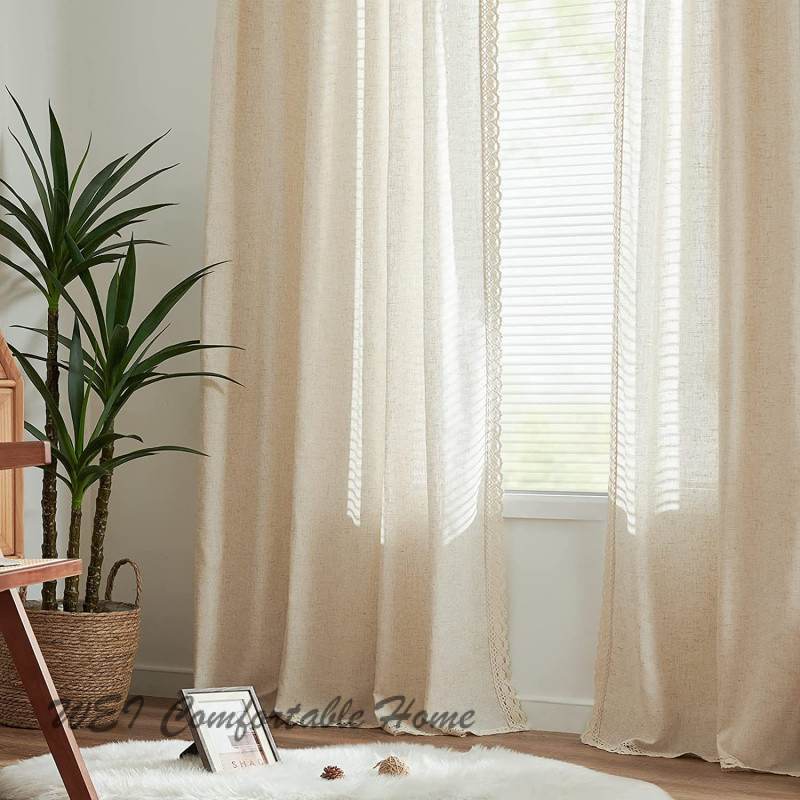 Màu Trơn Hoàn Thành Rèm Ngắn INS Đục Lỗ Nhỏ Rèm Nhà Bếp Nửa Màn Màu Trơn Vải Lanh Polyester Ren Rèm Cà Phê