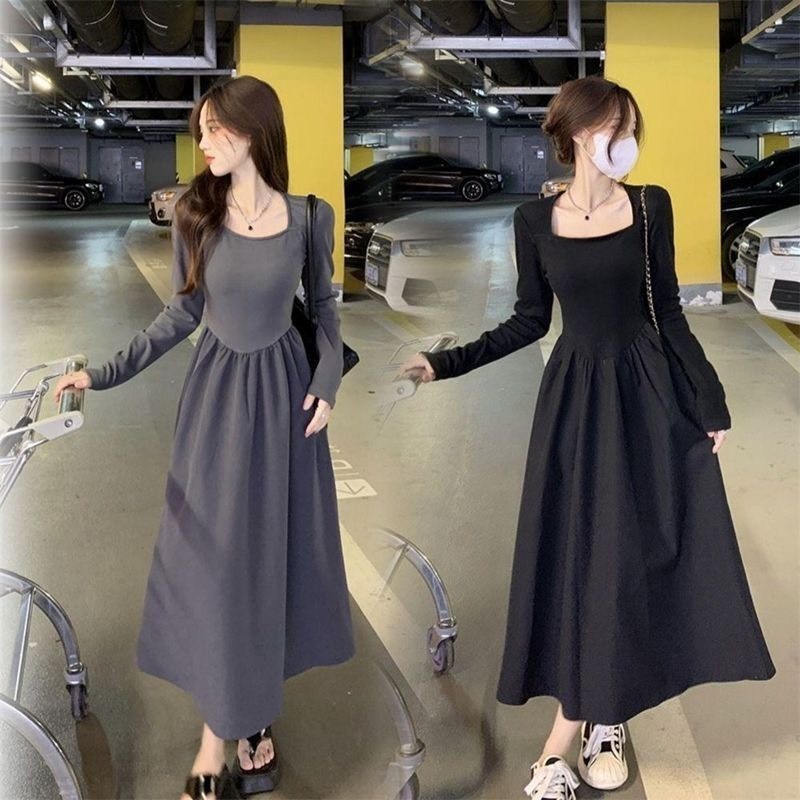 Đầm váy dáng dài liền thân thiết kế chiết eo tôn dáng phong cách Hepburn thu đông hàng QCCC BA SP03