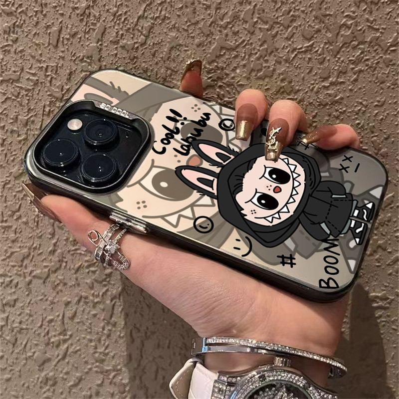 Dành Cho iPhone 16 11 12 13 14 15 Pro Max iPhone XR X XS Max 7 8 Plus SE2020 2022 Phim Hoạt Hình Hot Labubupu Graffiti Sang Trọng Mạ IMD Kim Loại Bìa Cứng