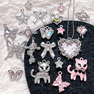 Pink Sweetheart Butterfly Love Cross Mặt Dây chuyền mèo diy Vòng tay thủ công Phụ kiện đính cườm