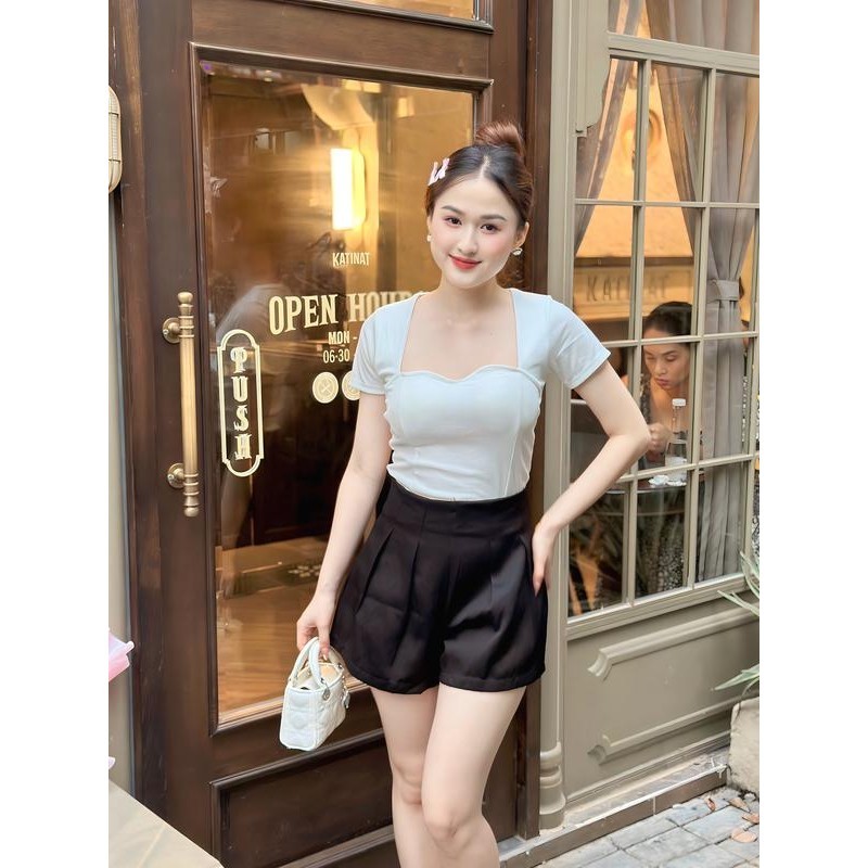 Áo Thun Tăm Cổ Lượn Kèm Mút ngực - Bare 123