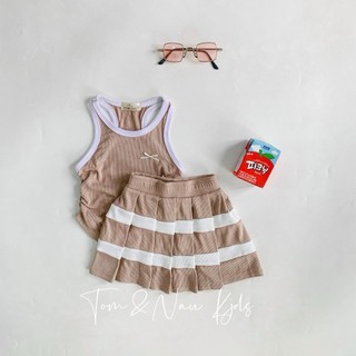 S102- Set áo phối chân váy xếp ly bé gái chất Gân cotton mềm mát size từ 9-34Kg