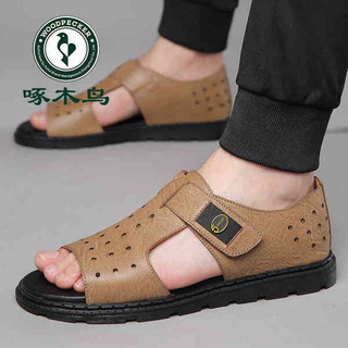 Chim Gõ Kiến Mùa Hè Sandal Nam Phong Cách Mới Đế Mềm Thường Ngày Rỗng Thoáng Khí La Mã Chống Trơn Trượt Da Hai Cánh Giày Đi Biển Nam