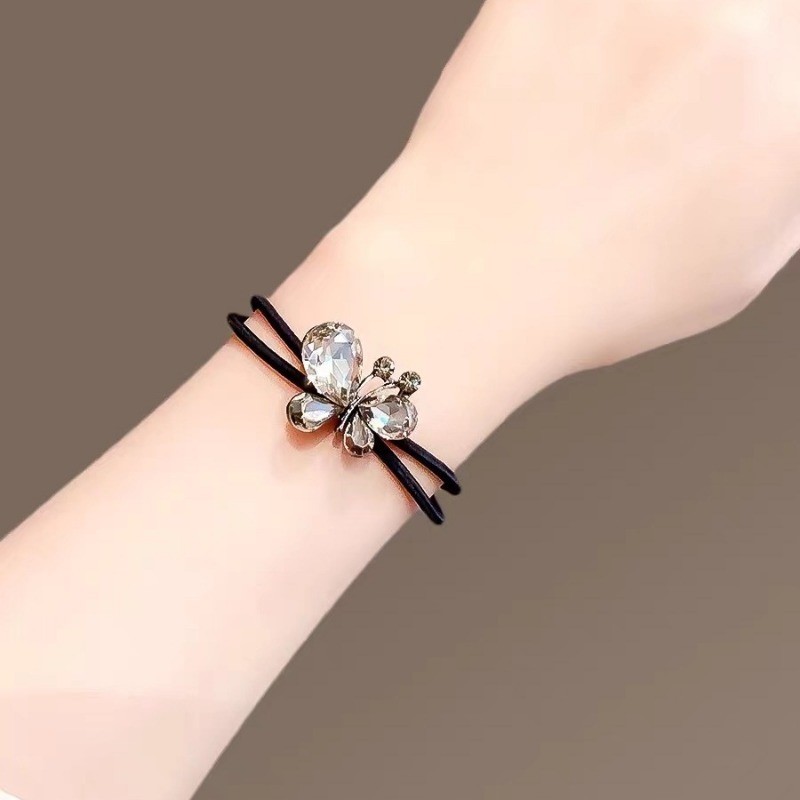 Mauropoli [Sẵn Sàng] Dây Buộc Tóc Bướm Thanh Lịch Hàn Quốc Nữ Tinh Tế Giả Pha Lê Dây Buộc Tóc Dây Cao Su Cảm Giác Cao Cấp Mũ Đội Đầu