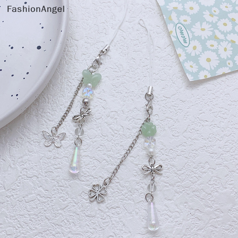 FashionAngel Phong Cách Nghệ Thuật Mặt Dây Chuyền Dễ Thương Điện Thoại Quyến Rũ Dây Bốn Lá Cỏ Ba Lá Móc Chìa Khóa Thời Trang Đính Hạt Móc Khóa Trang Trí Cho Điện Thoại TH